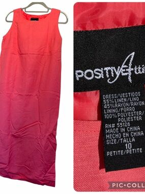 Positive Attitude linen rayon blend Coral Maxi dress FLAWED 10 Vtg